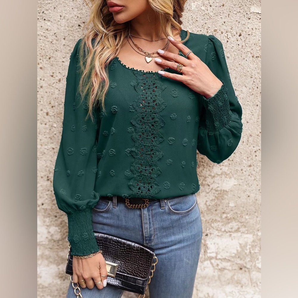 Swiss Dot Lantern Sleeve Blouse